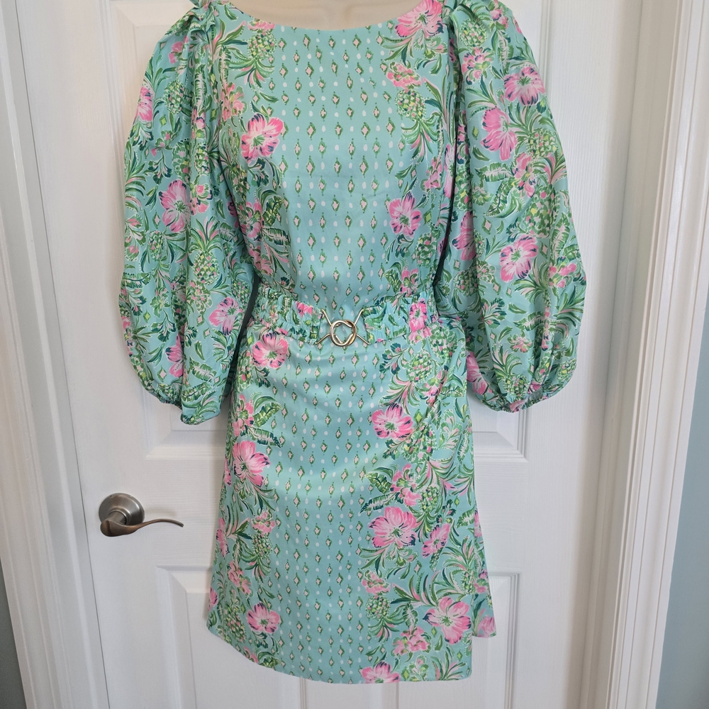 Lilly Pulitzer Green and Pink Floral Long Sleeve Dress